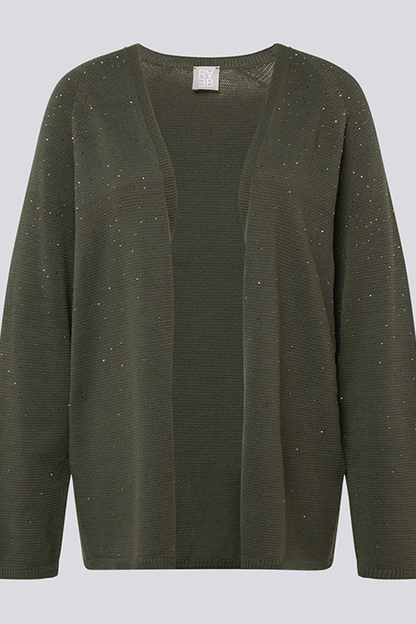 GREEN OPEN FRONT KNIT CARDIGAN