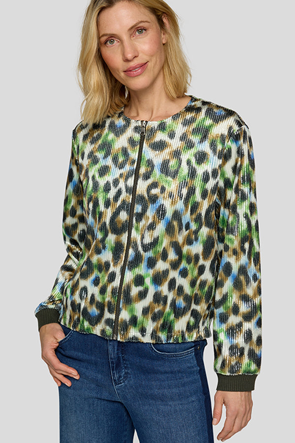 GREEN LEOPARD PRINT ZIP UP JACKET