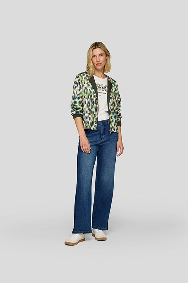 GREEN LEOPARD PRINT ZIP UP JACKET