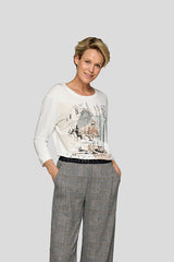 WHITE SNOWY LANDSCAPE PRINT LONG SLEEVE SHIRT