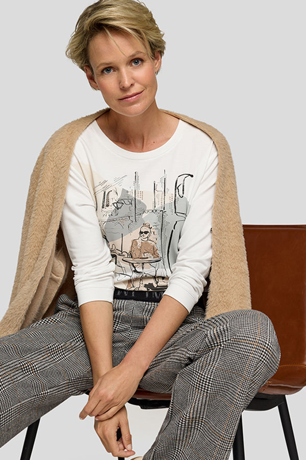 WHITE SNOWY LANDSCAPE PRINT LONG SLEEVE SHIRT