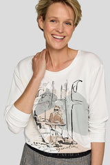 WHITE SNOWY LANDSCAPE PRINT LONG SLEEVE SHIRT