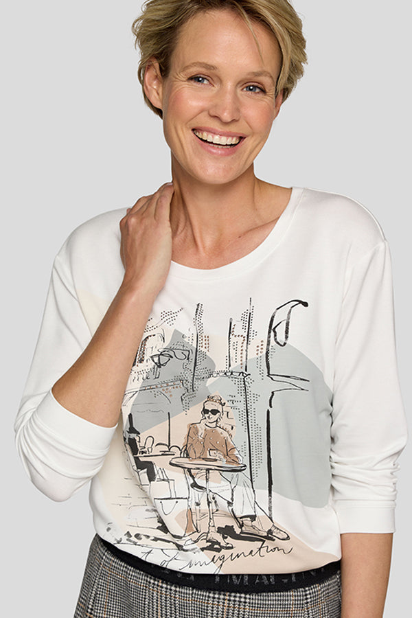 WHITE SNOWY LANDSCAPE PRINT LONG SLEEVE SHIRT