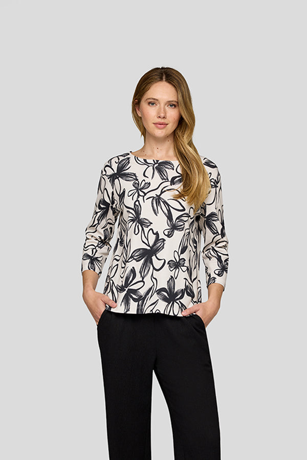 WHITE FLORAL PATTERN LONG SLEEVE SHIRT