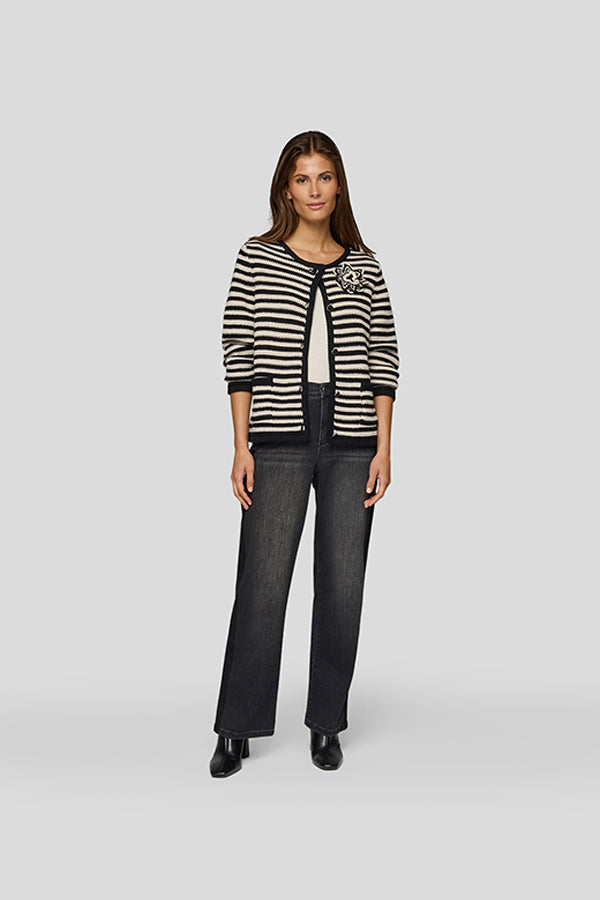 BLACK WHITE DECORATIVE ACCENT CARDIGAN
