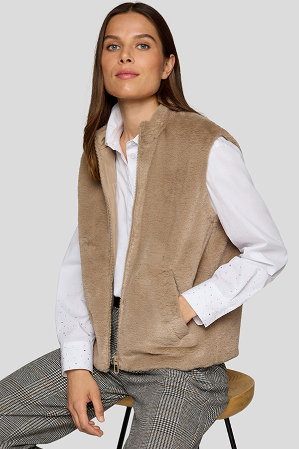 TAN FLEECE SLEEVELESS VEST