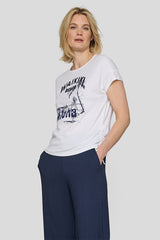 FRONT PRINT SIDE RUCHING T-SHIRT