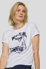 FRONT PRINT SIDE RUCHING T-SHIRT