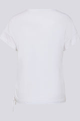 FRONT PRINT SIDE RUCHING T-SHIRT