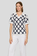 CROCHET LOOK GRAPHIC PATTERN POLO SHIRT