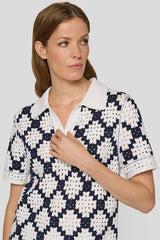 CROCHET LOOK GRAPHIC PATTERN POLO SHIRT