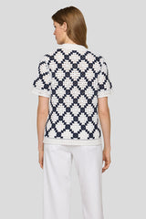 CROCHET LOOK GRAPHIC PATTERN POLO SHIRT