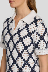 CROCHET LOOK GRAPHIC PATTERN POLO SHIRT