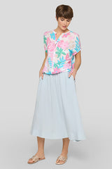 PASTEL TROPICAL FLORAL PRINT TIE-HEM T-SHIRT