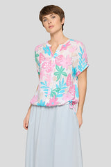 PASTEL TROPICAL FLORAL PRINT TIE-HEM T-SHIRT