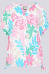 PASTEL TROPICAL FLORAL PRINT TIE-HEM T-SHIRT