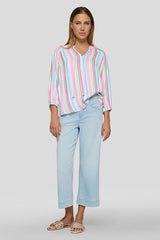 VERTICAL STRIPE TIE-NECK BLOUSE