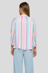 VERTICAL STRIPE TIE-NECK BLOUSE