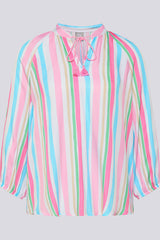 VERTICAL STRIPE TIE-NECK BLOUSE