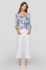 TROPICAL FLORAL PRINT SHORT SLEEVE BLOUSE