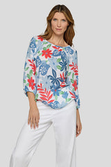 TROPICAL FLORAL PRINT SHORT SLEEVE BLOUSE