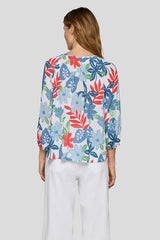 TROPICAL FLORAL PRINT SHORT SLEEVE BLOUSE