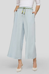 BRAIDED DRAWSTRING WIDE LYOCELL TROUSERS