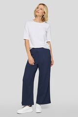 ELASTICATED WAISTBAND WIDE-LEG TROUSERS