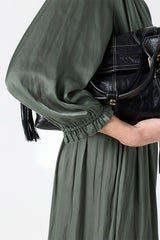 RUBIE SMOCKED SATIN MIDI DRESS