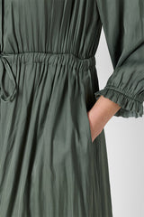 RUBIE SMOCKED SATIN MIDI DRESS