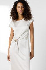RIALYA ECRU DRAPED DRESS