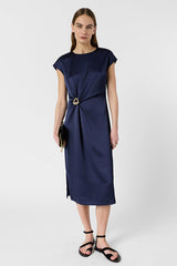 RIALYA NAVY DRAPED DRESS
