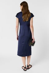 RIALYA NAVY DRAPED DRESS
