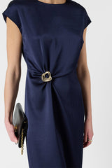 RIALYA NAVY DRAPED DRESS