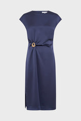 RIALYA NAVY DRAPED DRESS