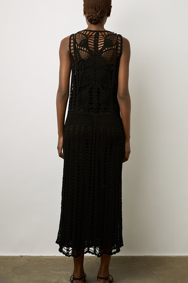 EDENA BLACK CROCHET MIDI DRESS