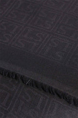ROMANZO H BLACK WOOL SILK-BLEND SCARF