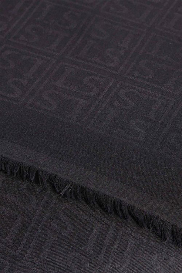 ROMANZO H BLACK WOOL SILK-BLEND SCARF