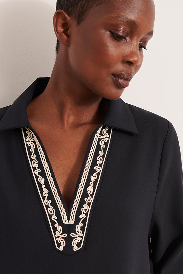 RUFLETTE EMBROIDERED KNEE LENGTH DRESS