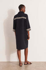 RUFLETTE EMBROIDERED KNEE LENGTH DRESS
