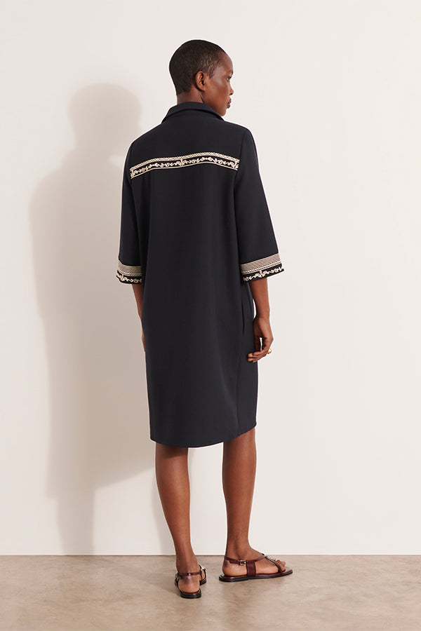 RUFLETTE EMBROIDERED KNEE LENGTH DRESS
