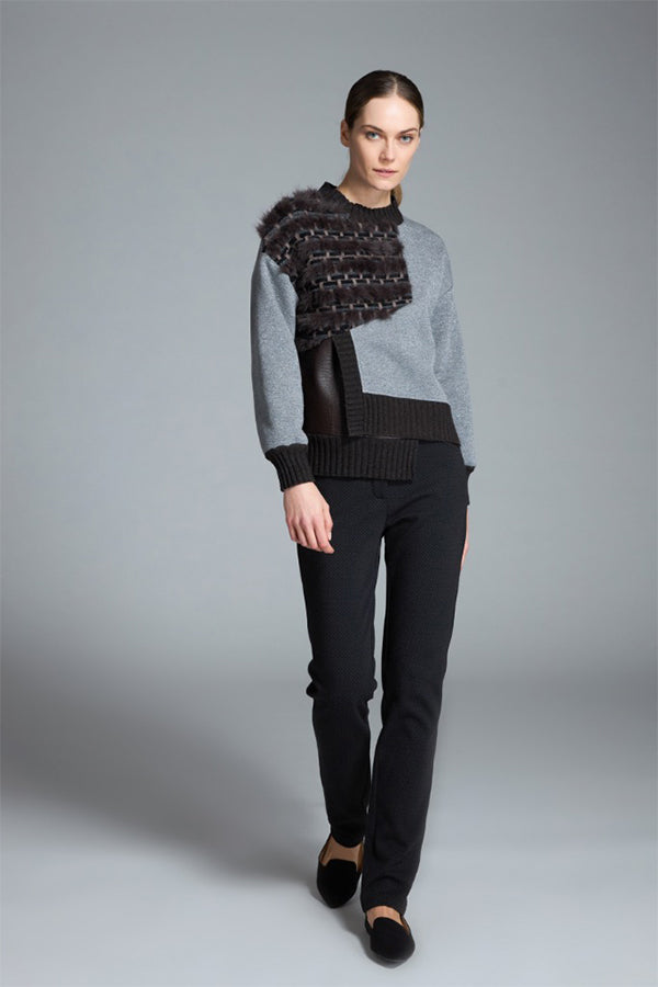 BLACK STRAIGHT-LEG ZIPPER CLOSURE TROUSERS