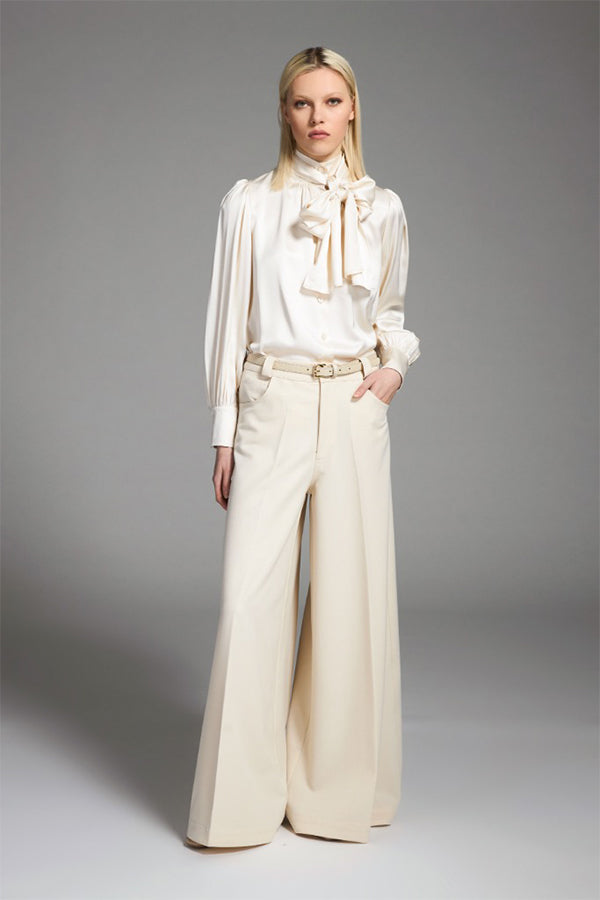 BEIGE HIGH-WAISTED WIDE-LEG TROUSERS