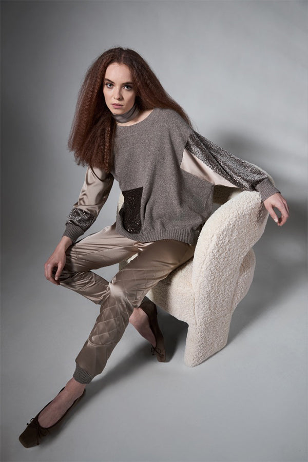 GLITTER ACCENTS COLORBLOCK TEXTURED SWEATER