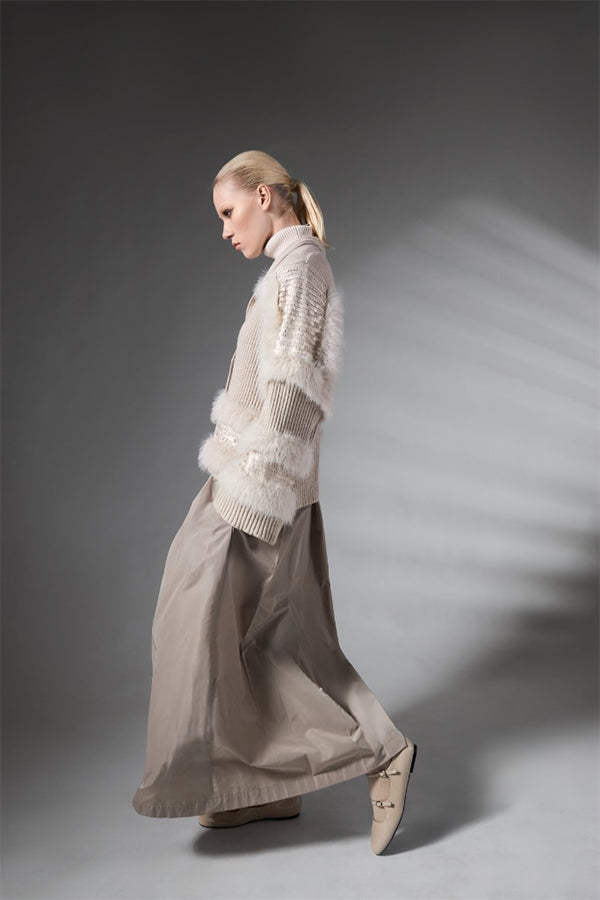 BEIGE DARK TEXTURED LAYERED PATTERNS CARDIGAN