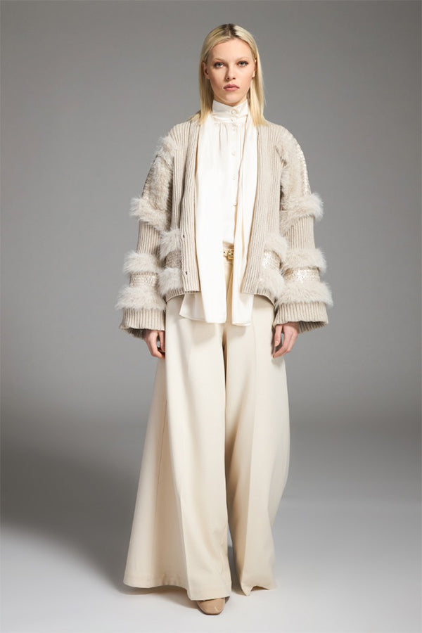 BEIGE DARK TEXTURED LAYERED PATTERNS CARDIGAN