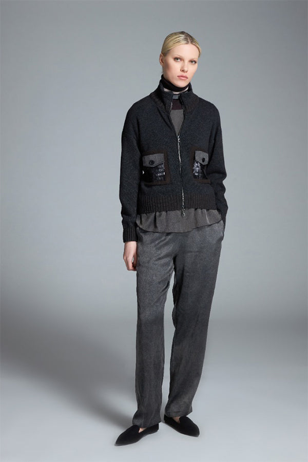 HIGH COLLAR DARK ZIP-UP JACKET