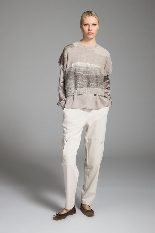 HORIZONTAL STRIPES SHORT-SLEEVED KNIT SWEATER