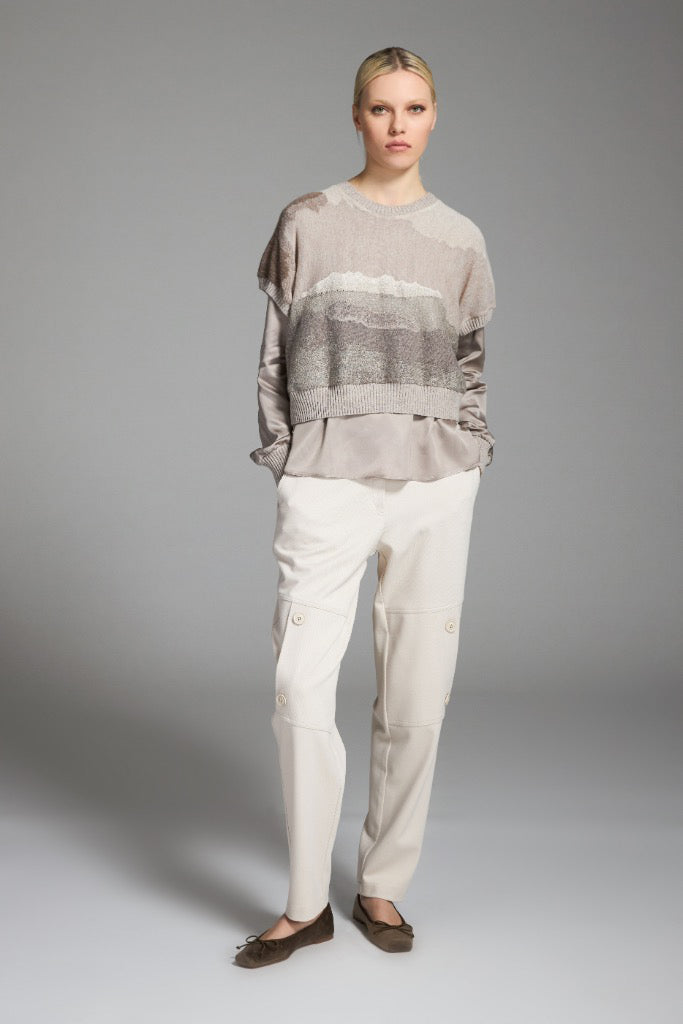 HORIZONTAL STRIPES SHORT-SLEEVED KNIT SWEATER