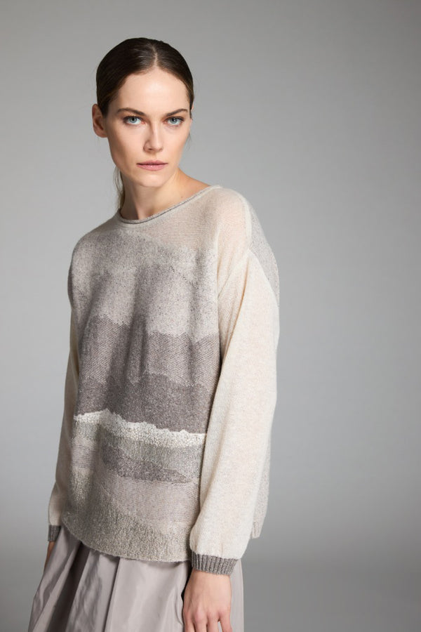 LOOSE-FIT ABSTRACT LANDSCAPE PATTERN SWEATER